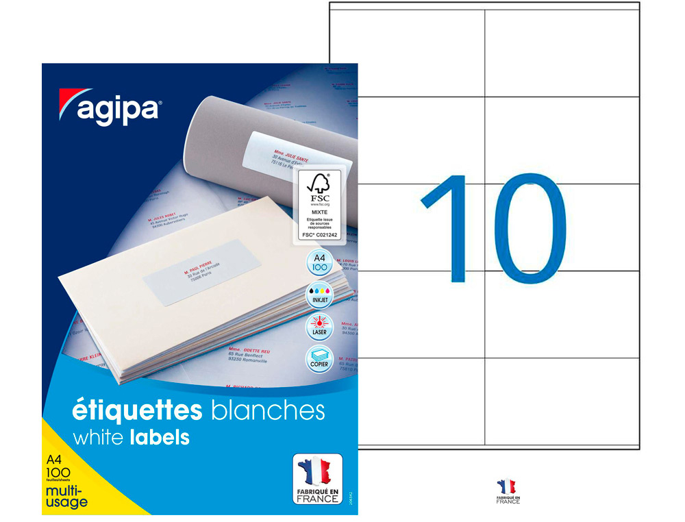 TIQUETTE ADHSIVE APLI AGIPA MULTI-USAGE 105X57MM TOUTE IMPRIMANTE BOTE 1000 UNITS