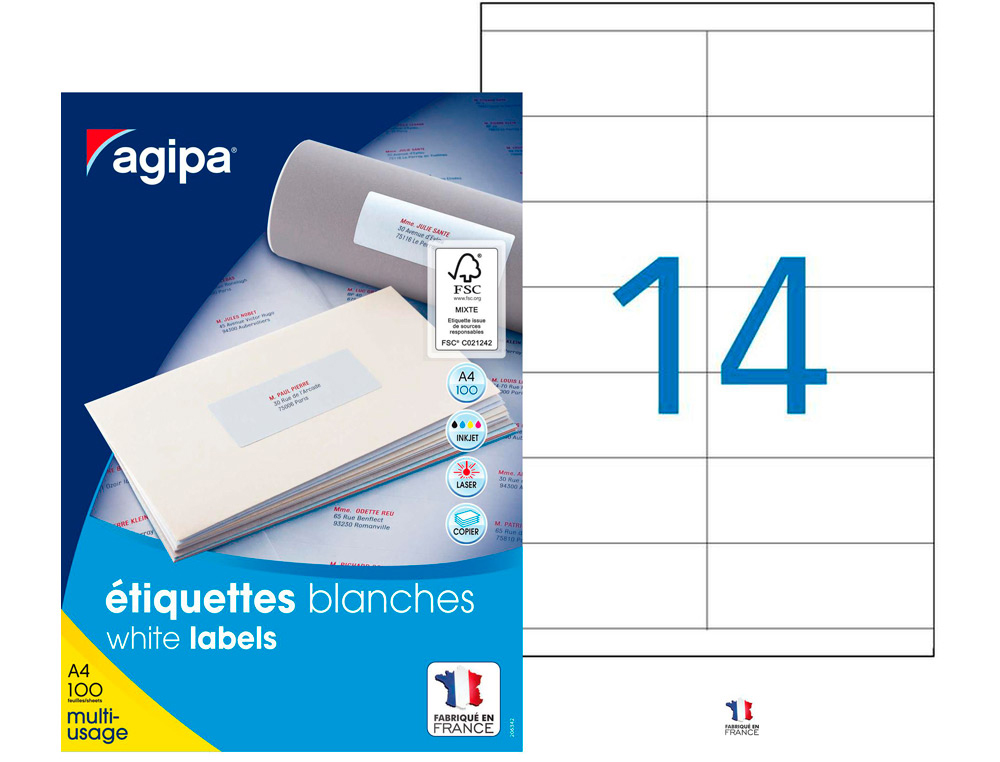 ÉTIQUETTE ADHÉSIVE APLI AGIPA MULTI-USAGE 105X39MM TOUTE IMPRIMANTE BOÎTE 1400 UNITÉS