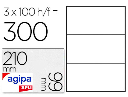 ÉTIQUETTE ADHÉSIVE APLI AGIPA MULTI-USAGE 210X99MM TOUTE IMPRIMANTE BOÎTE 300 UNITÉS