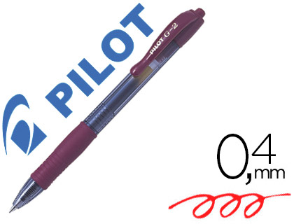 ROLLER PILOT G2 7 FUN ECRITURE MOYENNE 0.4MM ENCRE GEL RETRACTABLE CORPS TRANSLUCIDE GRIP CAOUTCHOUC COULEUR BORDEAUX