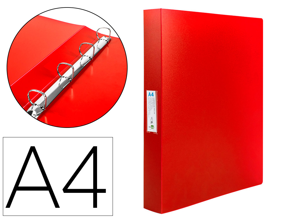 CLASSEUR KANGOUROU LIDERPAPEL 2 ANNEAUX EN D 40MM           POLYPROPYLENE 283X320MM       DOCUMENT A4 COLORIS ROUGE