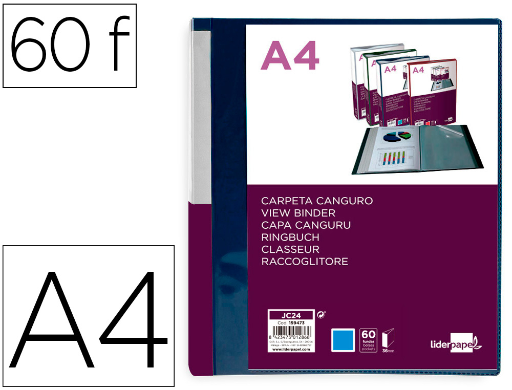PROTEGE-DOCUMENTS LIDERPAPEL PERSONNALISABLE KANGOUROU     POLYPROPYLENE 60 POCHETTES    FIXES A4 COLORIS BLEU