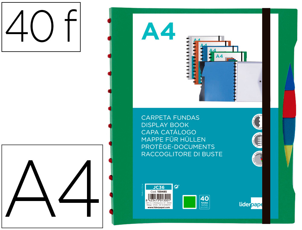 PROTEGE-DOCUMENTS LIDERPAPEL PERSONNALISABLE KANGOUROU 40  POCHETTES AMOVIBLES 5         INTERCALAIRES A4 VERT