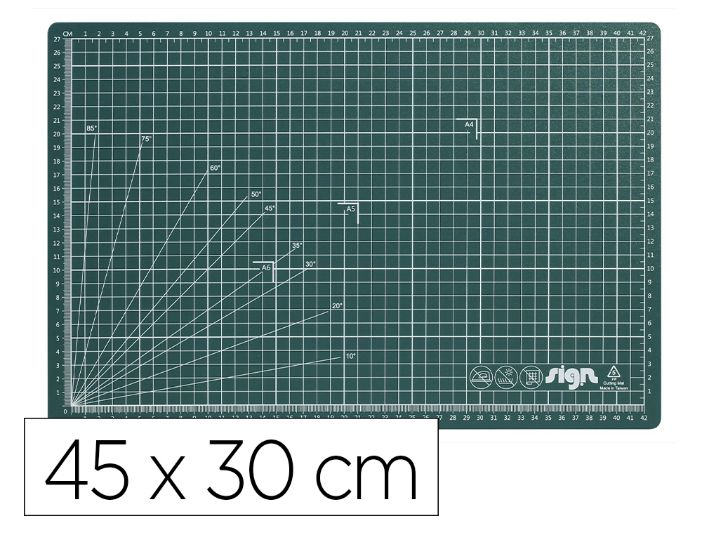 PLAQUE COUPE SIGN 45X30CM SANS DEHP 3 COUCHES TEXTURE SURFACE AUTO-CICATRISANTE FACE QUADRILLEE 5X5CM + ANGLES DE COUPE