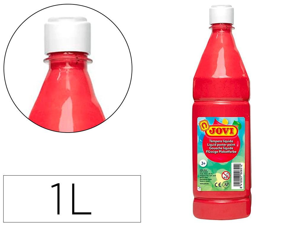 GOUACHE LIQUIDE JOVI BASIC TOUT SUPPORT PAPIER CARTON    BOIS TISSU PATE A MODELER 1L  COLORIS VERMILLON