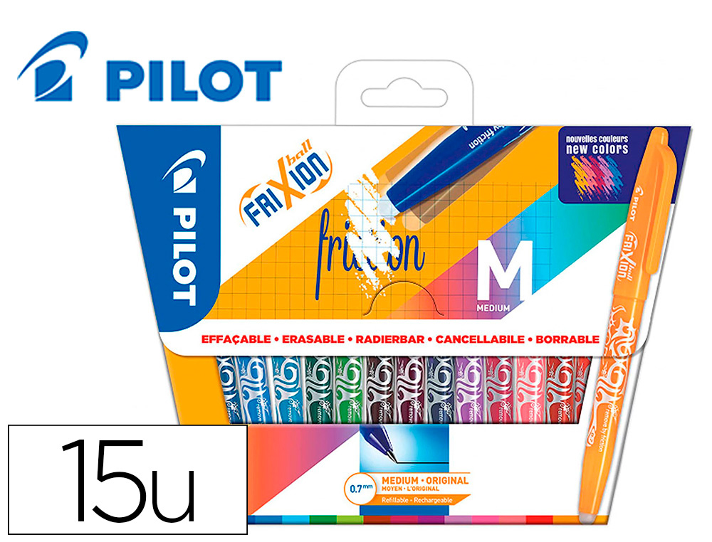 ROLLERS PILOT FRIXION BALL EFFACABLE ENCRE THERMOSENS    RECHARGEABLE POINTE MOYENNE   ASSORTIES POCHETTE DE 15