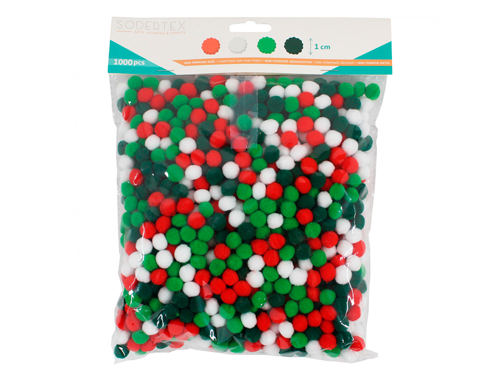 PACK MINI POMPONS SODERTEX NOEL - 1 CM - 1000 PCS - 4    COLORIS