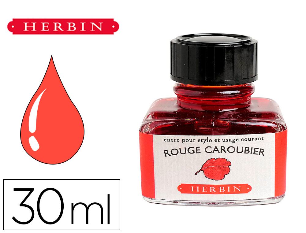 FLACON D'ENCRE J.HERBIN ROUGE CAROUBIER 30ML