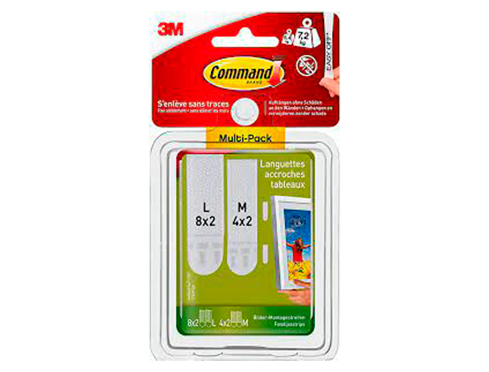 RUBAN FIXATION SCOTCH MULTIPACK DE 8 LANGUETTES 4M  X 4L POID MAXIMUM SUPPORTE    5,4KG POUR M ET 7,2KG POUR L