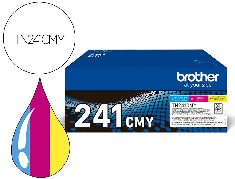 PACK TONER BROTHER LASER TN241CMY 1400 PAGES  POUR     DCP9015-DCP9020 HL3140 HL3150 HL3170 MFC9140 MFC 9330 MFC
