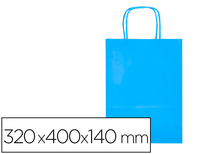 SAC PAPIER Q-CONNECT CELLULOSE L ANSE TORSADEE     320X400X14MM COLORIS BLEU     CIEL