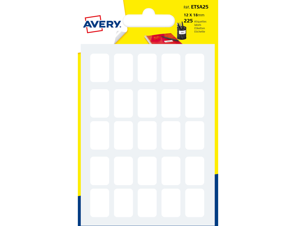 ETIQUETTE MANUSCRITE AVERY 12X18MM COLORIS BLANC         POCHETTE 225 UNITES