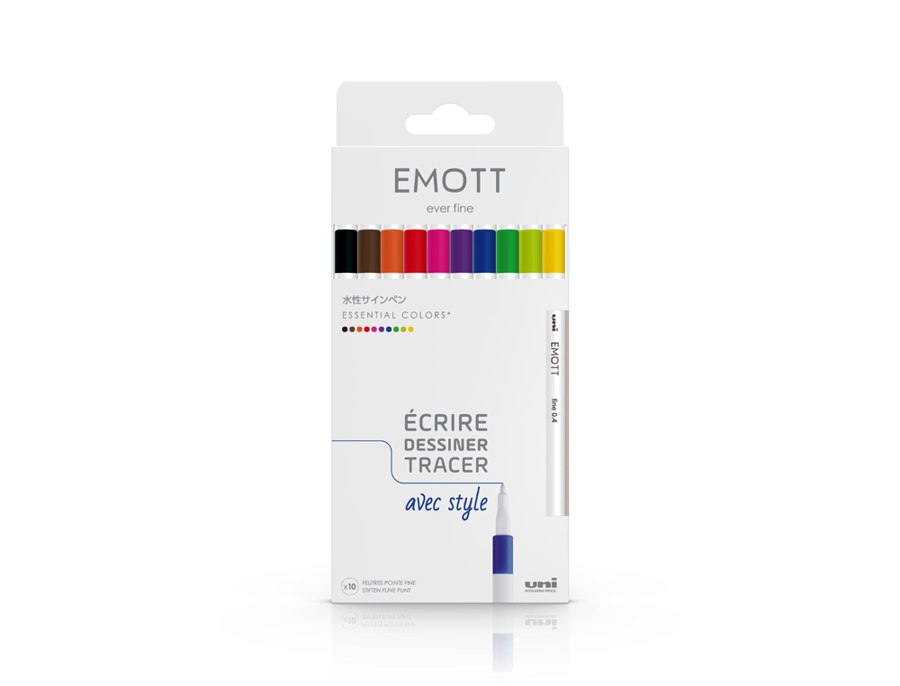 FEUTRE UNIBALL EMOTT ESSENTIAL COLORS POINTE FINE  COLORIS ASSORTIS POCHETTE 10  UNITES