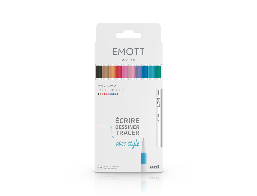 FEUTRE UNIBALL EMOTT PASTEL COLORS POINTE FINE COLORIS    ASSORTIS POCHETTE 10 UNITES