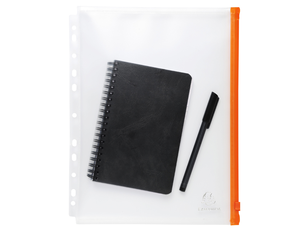 POCHETTE ZIP PERFOREE EXACOMPTA EXACTIVE A4 PP      FERMETURE COLORIS ORANGE      PAQUET 5 UNITES