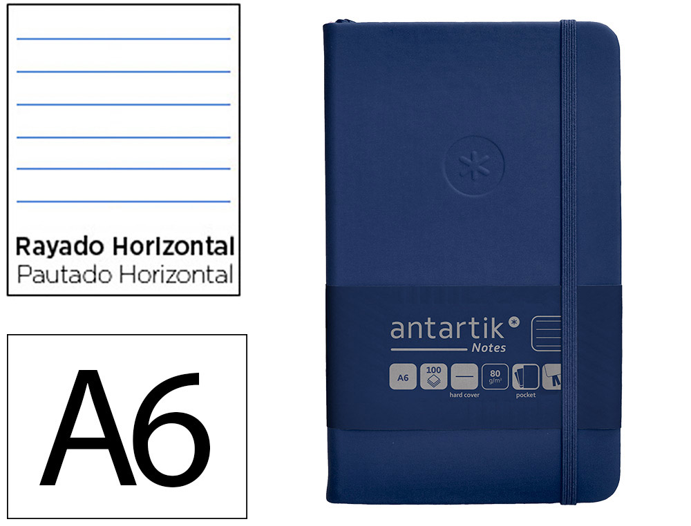 CARNET A6 ANTARTIK NOTES LIGNECOUVERTURE RIGIDE FERMETURE   ELASTIQUE 100 PAGES 80GR      COLORIS BLEU MARINE