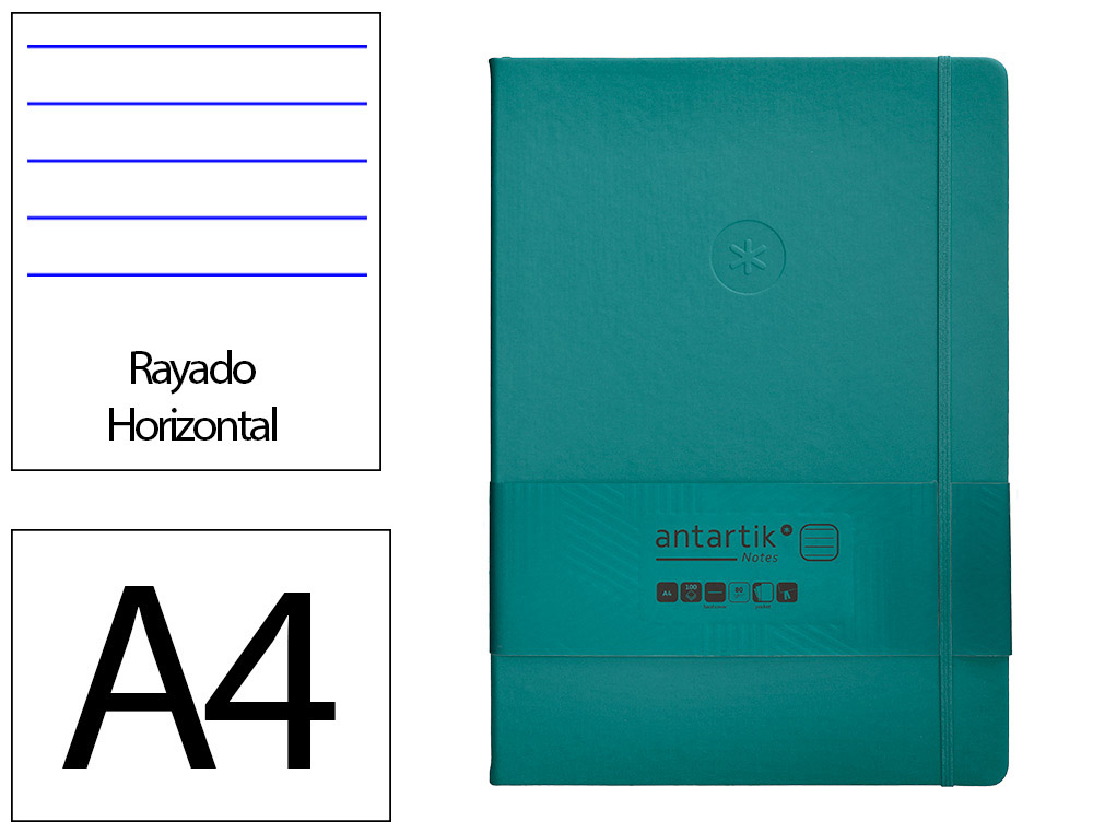 CARNET FERMETURE ELASTIQUE ANTARTIK NOTES COUVERTURE     RIGIDE A4 LIGNE 100 FEUILLES  80GR FSC COLORIS VERT PAON