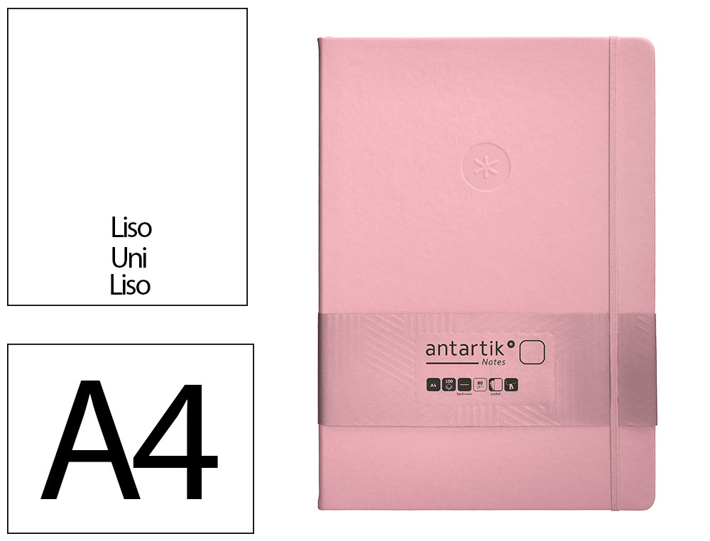 CARNET FERMETURE ELASTIQUE ANTARTIK NOTES COUVERTURE RIGIDE A4 PAPIER UNI IVOIRE 100 FEUILLES 80GR FSC ROSE PASTEL