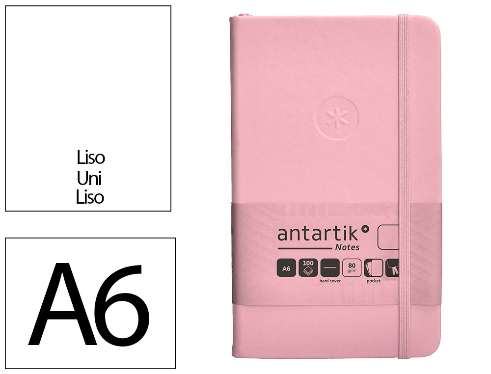 CARNET FERMETURE ELASTIQUE ANTARTIK NOTES COUVERTURE RIGIDE A6 PAPIER UNI IVOIRE 100 FEUILLES 80GR FSC ROSE PASTEL