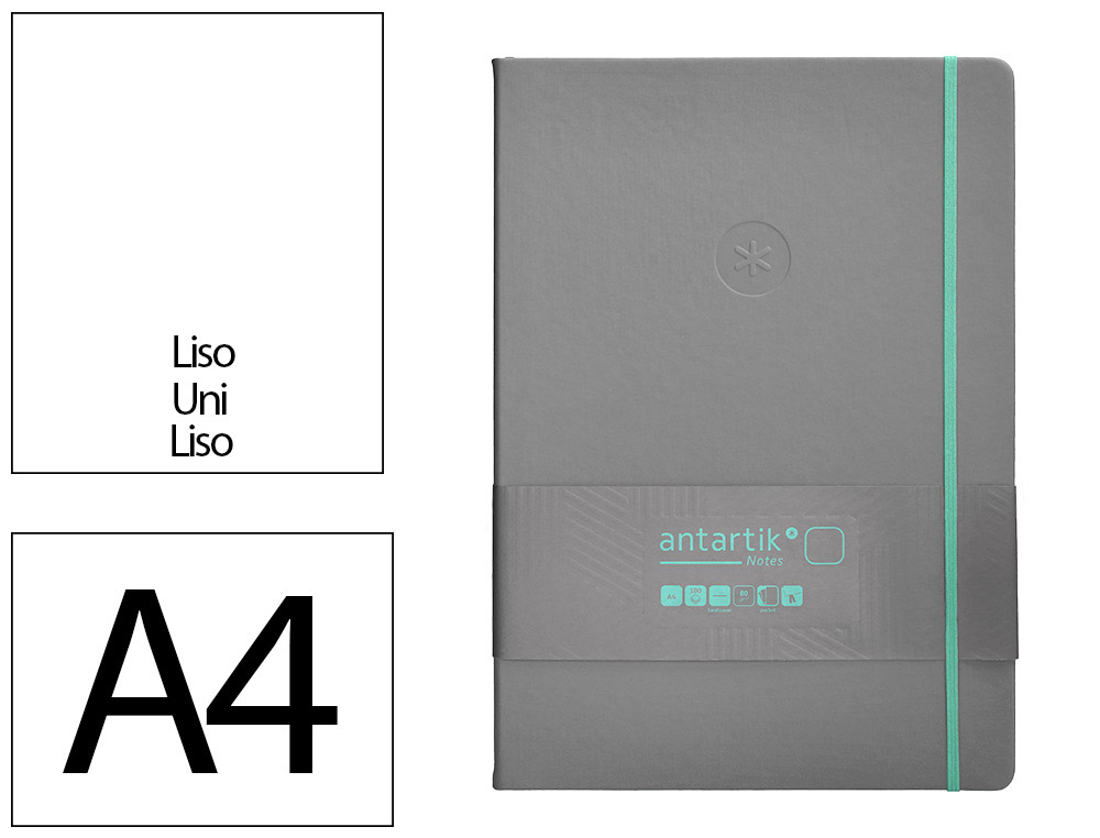 CARNET FERMETURE ELASTIQUE TURQUOISE ANTARTIK NOTES COUVERTURE RIGIDE A4 PAPIER UNI IVOIRE 100 FEUILLES 80GR FSC GRIS