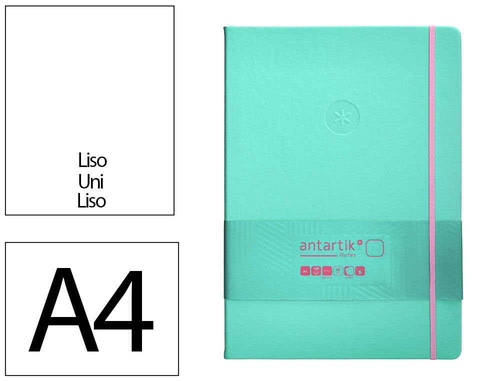 CARNET FERMETURE ELASTIQUE ROSE ANTARTIK NOTES COUVERTURE RIGIDE A4 PAPIER UNI IVOIRE 100 FEUILLES 80GR FSC TURQUOISE