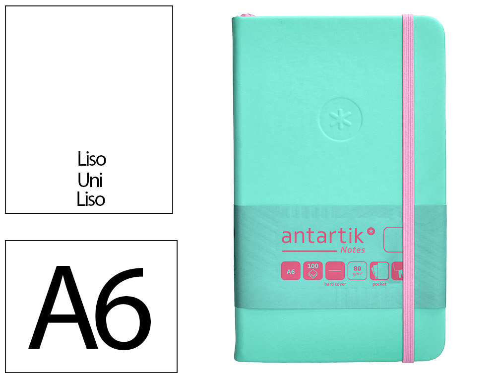 CARNET FERMETURE ELASTIQUE ROSE ANTARTIK NOTES COUVERTURE RIGIDE A6 PAPIER UNI IVOIRE 100 FEUILLES 80GR FSC TURQUOISE