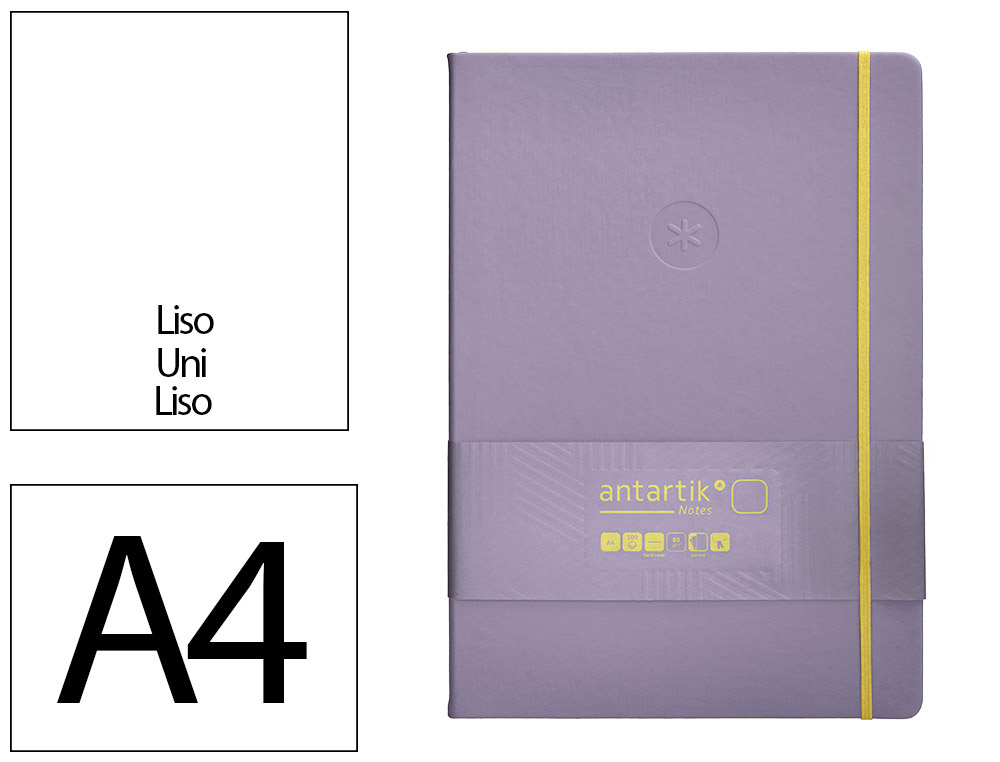 CARNET FERMETURE ELASTIQUE JAUNE ANTARTIK NOTES COUVERTURE RIGIDE A4 PAPIER UNI IVOIRE 100 FEUILLES 80GR FSC LILAS