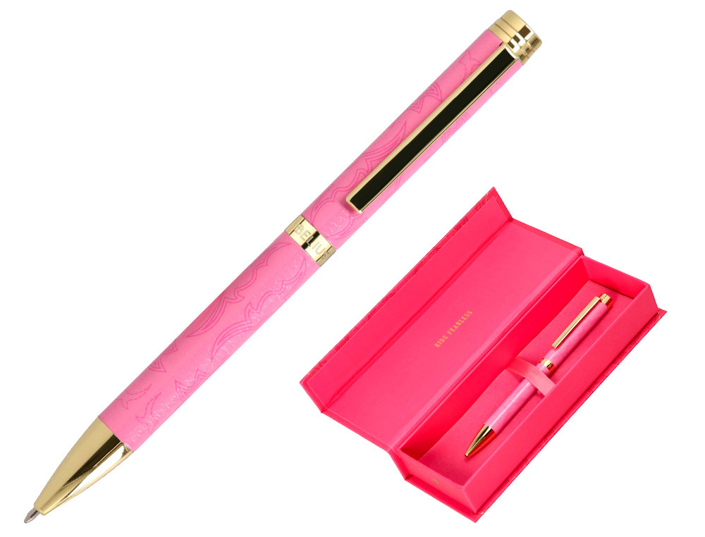 STYLO-BILLE BELIUS WILD WEST ALUMINIUM ENCRE BLEUE COLORIS ROSE DORE BOITE DESIGN