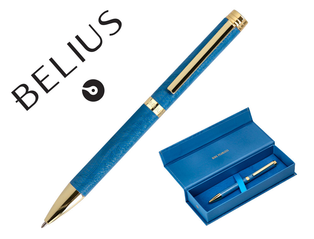 STYLO-BILLE BELIUS WILD WEST ALUMINIUM ENCRE BLEUE COLORIS BLEU MARINE DORE BOITE DESIGN