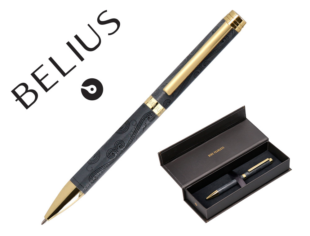 STYLO-BILLE BELIUS WILD WEST ALUMINIUM ENCRE BLEUE COLORIS NOIR DORE BOITE DESIGN