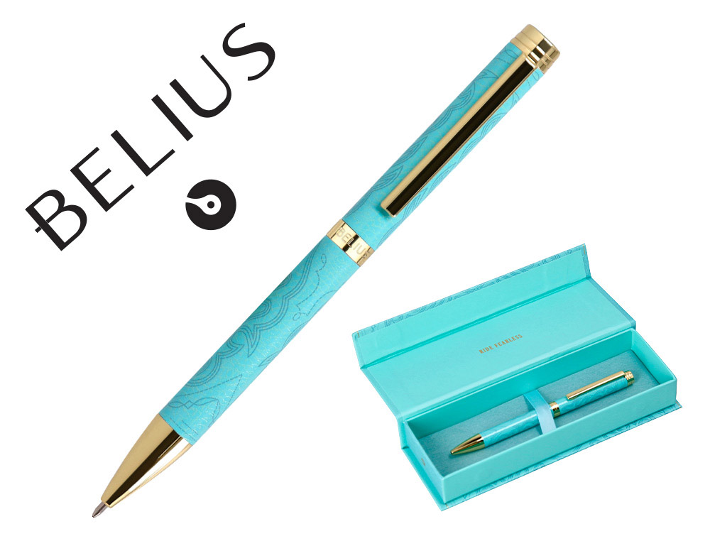 STYLO-BILLE BELIUS WILD WEST ALUMINIUM ENCRE BLEUE COLORIS BLEU  DORE BOITE DESIGN