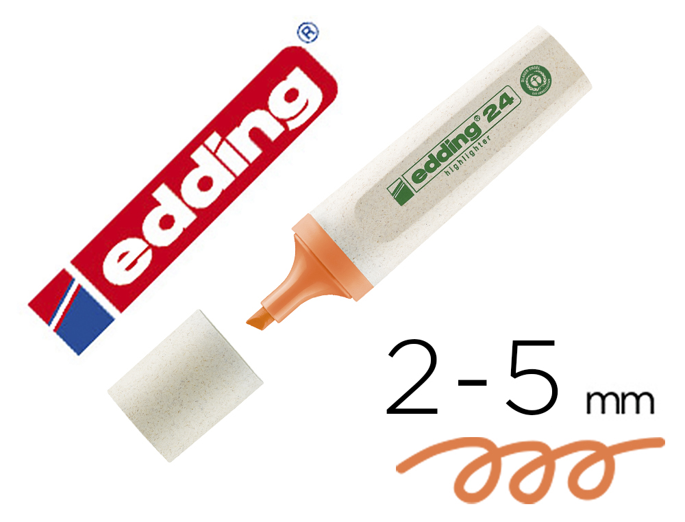 SURLIGNEUR EDDING 24 ECOLINE RECHARGEABLE POINTE BISEAUTEE TRACE 2/5MM ENCRE BASE EAU    COLORIS ORANGE