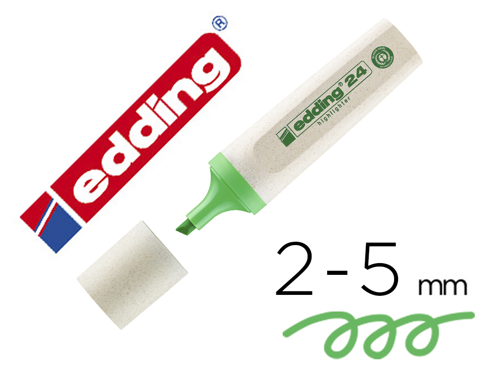 SURLIGNEUR EDDING 24 ECOLINE RECHARGEABLE POINTE BISEAUTEE TRACE 2/5MM ENCRE BASE EAU    COLORIS VERT CLAIR