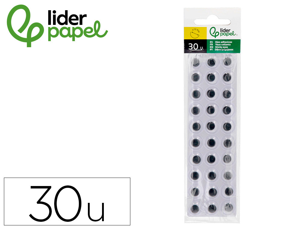 OEIL ADHESIF LIDERPAPEL BLANC AVEC PUPILLE NOIRE SACHET 30  UNITES