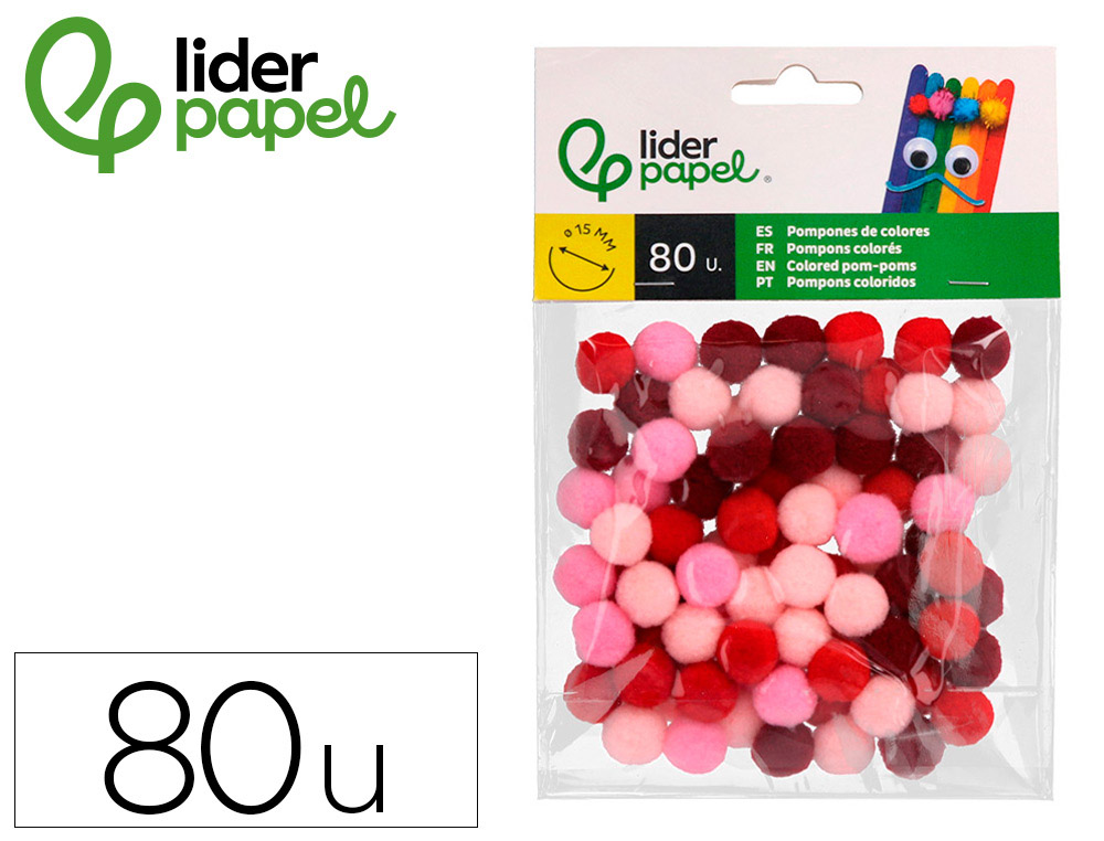 POMPONS DE COULEUR LIDERPAPEL DIAMETRE 1,5CM COLORIS        NUANCES ROUGE ASSORTIS SACHET 80 UNITES