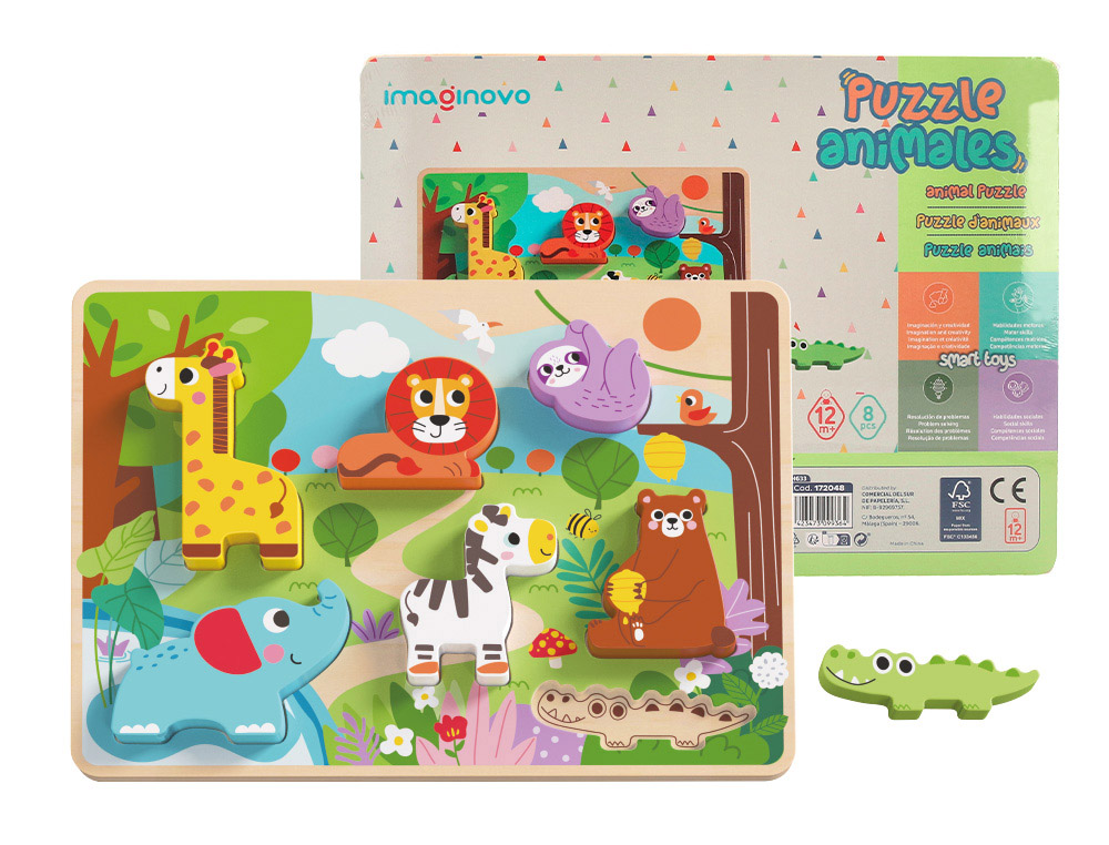 PUZZLE ENFANT IMAGINOVO ANIMAUX 3D BOIS +12 MOIS 8    PIECES 29,5X22X1,7 CM