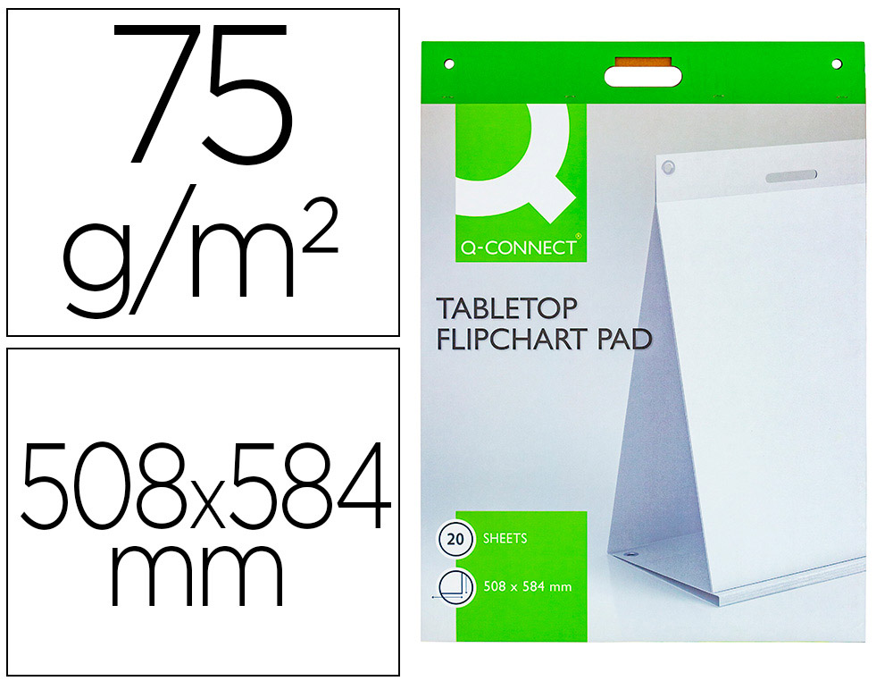 BLOC CONFERENCE Q-CONNECT LISSE AUTOADHESIF POUR BUREAU 20F PAPIER BLANC 75G/M2       508X584MM