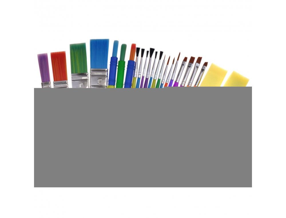ASSORTIMENT CREATIVITE PINCEAUX FINS ET LARGES       BROSSES PLATES PINCEAUX PLATS EN MOUSSE LOT DE 25 PIECES