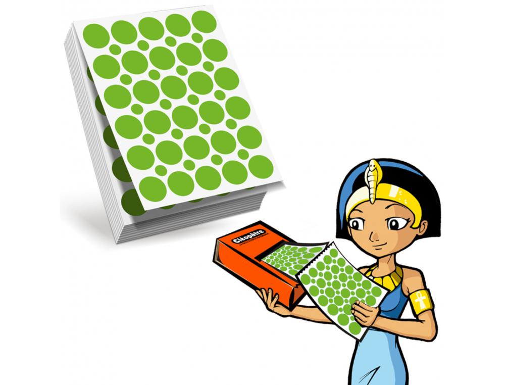 RECHARGE GOMMETTES GEOMETRIQUES CLEOPATRE 60F    1800 GOMMETTES 18MM COLORIS   VERT + 1200 GOMMETTES RONDES