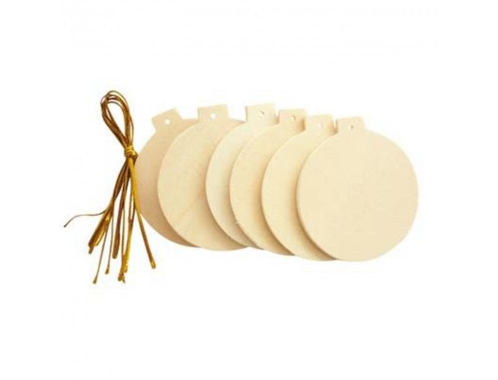LOT SUSPENSIONS BOULES ET GUIRLANDES GRAINE CREATIVE    PLATES BOIS 6CM 6 UNITES