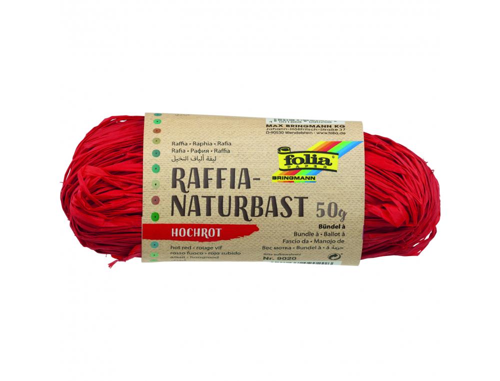 RAPHIA VEGETAL CLAIREFONTAINE COLORIS ROUGE PELOTE 50G