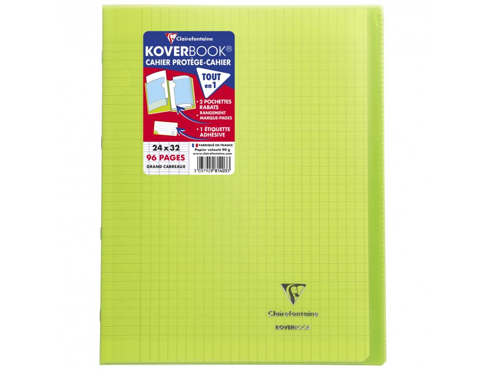 CAHIER PIQUE CLAIREFONTAINE KOVERBOOK COUVERTURE          POLYPROPYLENE 24X32CM 96      PAGES 90G SEYES COLORIS VERT