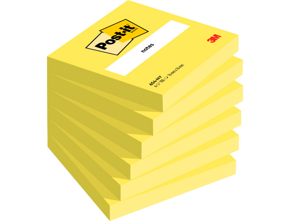 BLOC-NOTES POST-IT COULEURS NON 76X76MM 100F REPOSITIONNABLES COLORIS JAUNE FLUO