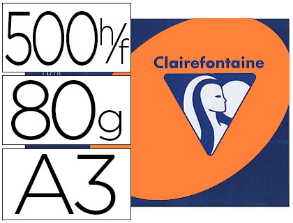 PAPIER COULEUR CLAIREFONTAINE TROPHÉE MULTIFONCTION A3 80G/M2 COULEURS VIVES CLÉMENTINE PAQUET 500 FEUILLES