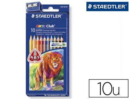 CRAYON COULEUR STAEDTLER NORIS JUMBO 175MM TRIANGULAIRE MINE 4MM ABS ANTI-CASSE TUI CARTON 10 UNITS + TAILLE-CRAYON