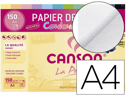 PAPIER DESSIN CANSON COLORLINE GRAIN FIN 150G A4 COLORIS PASTELS POCHETTE 12F