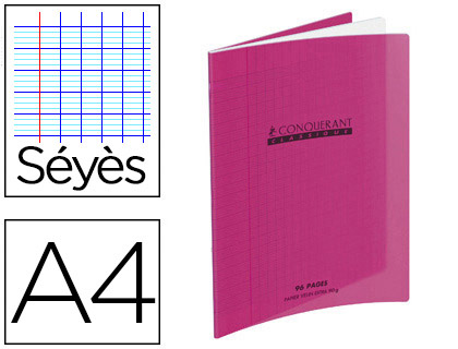 CAHIER PIQU CONQURANT CLASSIQUE COUVERTURE POLYPROPYLNE RIGIDE TRANSPARENTE A4 21X29,7CM 96 PAGES 90G SYS VIOLET