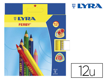 CRAYON COULEUR LYRA FERBY TRIANGULAIRE 120MM EXTRMIT FERME USAGE CONOME MINE 6.25MM DIAMTRE TUI CARTON 12 UNITS