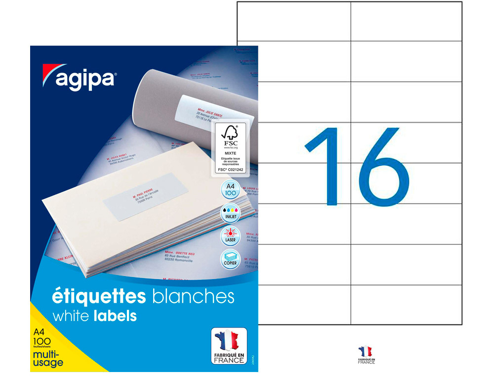 ÉTIQUETTE ADHÉSIVE APLI AGIPA MULTI-USAGE 105X37MM TOUTE IMPRIMANTE BOÎTE 1600 UNITÉS