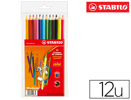 CRAYON COULEUR STABILO COLOR BOIS HEXAGONAL 175MM FACILE  TAILLER COULEURS DENSES FLUO POCHETTE 12 UNITS